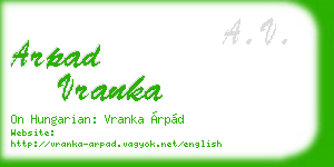 arpad vranka business card